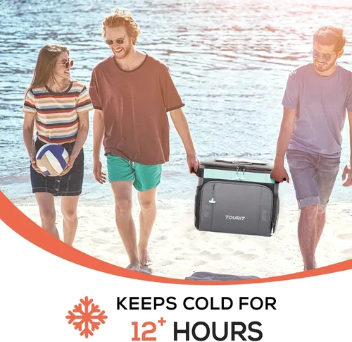 Miniatura 4 de TOURIT Enfriador plegable para 50 latas, a prueba de fugas, con ruedas y carrito todo terreno para playa, campamento, patio, viajes, al aire libre