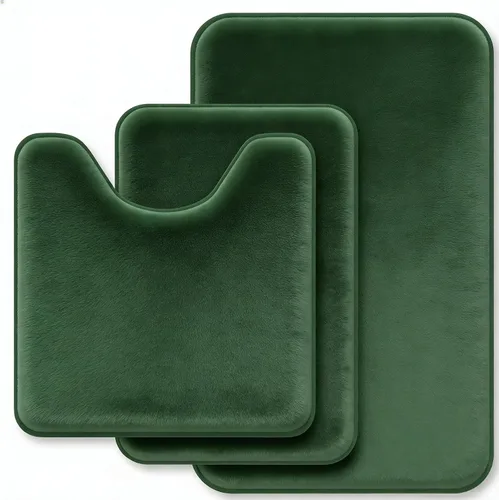 Miniatura 11 de Juego de alfombras de baño negros de espuma viscoelástica de 3 piezas con tapetes para inodoro, suaves y de apoyo, absorbentes de impactos