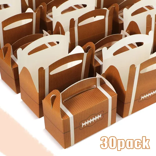 Miniatura 3 de Marspark 30 cajas de golosinas de fútbol, decoraciones de fiesta de fútbol, rugby, bocadillos, cajas de almuerzo marrones con asas, suministros