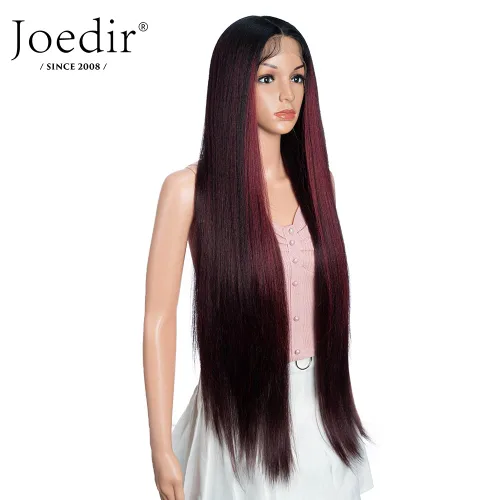 Miniatura 2 de Joedir Peluca de 36 pulgadas súper larga recta ligera Yaki pelucas sintéticas de encaje frontal pelucas para mujeres NTHL1B/99J/118
