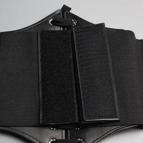 Miniatura 5 de Negro elástico mujeres atado Waspie corsé cintura cinturón PU cuero adelgazamiento cuerpo cintura superior bajo busto Cinch vestido Faja cordón