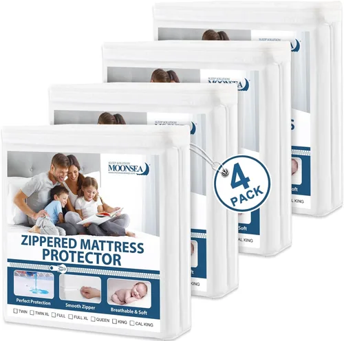 Protector de colchón tamaño individual, impermeable, paquete de 4 unidades, con cremallera, protector de colchón impermeable de 6 lados, funda de
