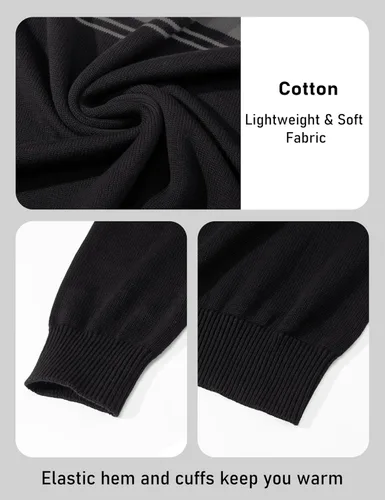 Miniatura 18 de MAGCOMSEN Suéteres de algodón con cremallera de 1/4 para hombre, suéter tipo polo, a rayas, para otoño e invierno, sudaderas cálidas