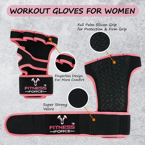 Miniatura 3 de FITNESS FORCE Ventilated Weightlifting Gloves Workout Gloves for Men & Women with Built-in Wrist Wraps Fingerless Gym Gloves for Men Perfect for Rosa