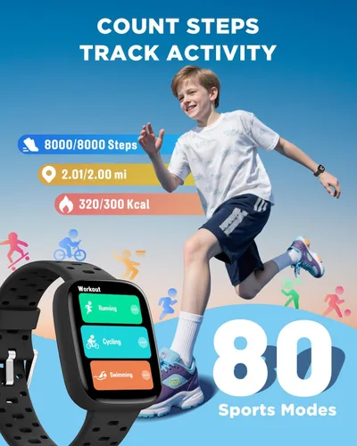 Miniatura 6 de Reloj para niños BIGGERFIVE sin necesidad de teléfono, reloj inteligente de fitness de 1.8" Amoled con podómetro, frecuencia cardíaca, rastreador