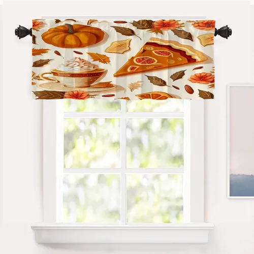 Miniatura 150 de Shrahala Beige and Orange Abstract Art Brushstrokes Blackout Curtain Tiers, Abstract Oil Paint Kitchen Valance Light Blocking Tier Drapes with Rod