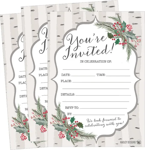 Hadley Designs 25 invitaciones de fiesta de Navidad - Tarjetas de invitación de vacaciones premium para niños y adultos, invitaciones de fiesta de