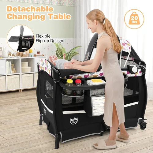 Miniatura 7 de BABY JOY 4 en 1 Pack and Play, corralito portátil para bebé con moisés y cambiador abatible, toldo, cuna infantil con cesta de almacenamiento, bolsa