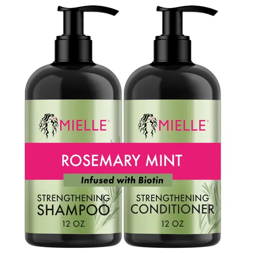 Mielle Organics - Champú y acondicionador fortalecedor de romero y menta, infundido con biotina, limpia y ayuda a fortalecer el cabello débil y