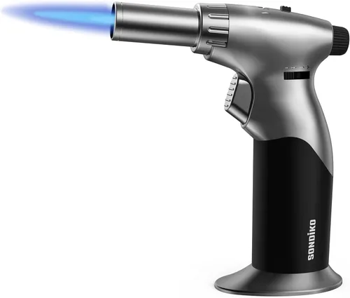 Sondiko Encendedor de Antorcha de Butano de Llama de Estilo DUAL, Encendedor de Butano de Tamaño de Llama Ajustable, Soplete Recargable con Seguro