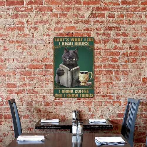 Miniatura 5 de AMOGHASIDDHI Cartel de metal con diseño de gato negro con consejos divertidos de animales, póster de metal vintage de aluminio de 8 x 12 pulgadas