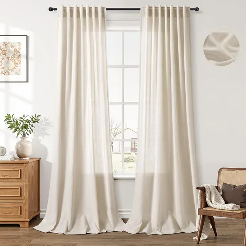 Miniatura 42 de Aersas Aqua Green Linen Curtains 84 Inches Long 2 Panels Set Back Tab Rod Pocket Living Room Curtain Farmhouse Rustic Light Filtering Hook Drapes