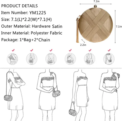 Miniatura 2 de CUCTACBCT Satin Round Clutch Purses for Women Evening Bags Wedding Party Purse Bridal Night Out Handbags