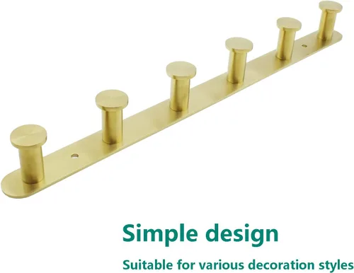 Miniatura 6 de Perchero montado en la pared, ganchos de acero inoxidable, perchero colgante de entrada resistente, riel de gancho multiusos con 6 ganchos para Oro