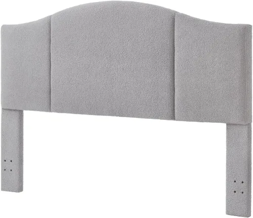 Miniatura 3 de 24KF Cabecero tapizado de tela teddy suave tamaño King, cabecero moderno con borde superior ondulado tamaño California King, 6033-K-Gris Tela