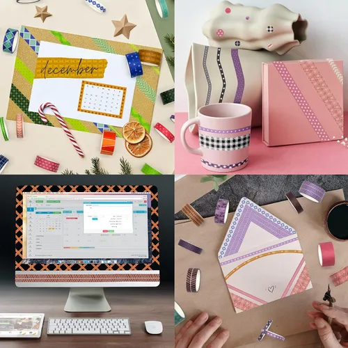 Miniatura 6 de KOVANO Juego de 60 rollos de cinta Washi - Cinta adhesiva decorativa para suministros de álbumes de recortes, manualidades DIY, diarios personales