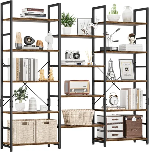 Miniatura 7 de NUMENN Estantería Triple Ancha de 5 Niveles, Estantes de Libros Ajustables de Estilo Industrial Rústico, Librerías y Estanterías Modernas Muebles