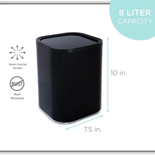 Miniatura 5 de Bath Bliss Paquete de 2 cubos de basura acrílicos de 8 L Dimensiones: 7.5 x 7.5 x 10 pulgadas Blanco Contemporáneo Tapa oscilante 8 litros