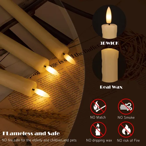 Miniatura 3 de JOIONE Velas sin llama con temporizador remoto, cera goteadora, funciona con pilas, paquete de 6 velas parpadeantes, velas LED eléctricas, velas