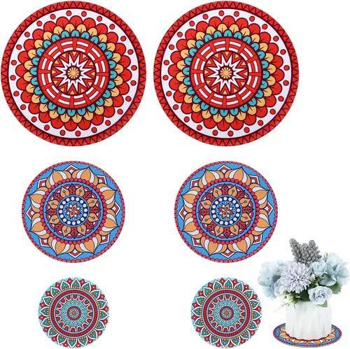 Miniatura 9 de Nuanchu 6 tapetes bohemios para macetas, 3 tamaños, 3.94 pulgadas, 5.9 pulgadas, 7.87 pulgadas, goma absorbente antideslizante para macetas
