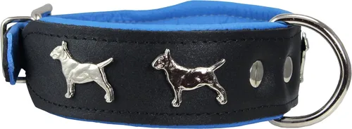 Miniatura 2 de Dogs My Love Collar de perro acolchado de cuero suave de cuero real, Bull Terrier, 1.75 pulgadas de ancho.