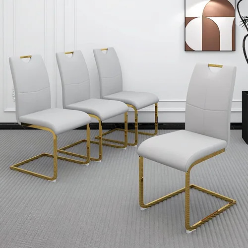 Miniatura 22 de Juego de 2 sillas de comedor, modernas sillas de comedor de piel sintética con respaldo alto, patas de metal, sillas tapizadas modernas para cocina