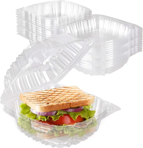 Stock Your Home - Envase de plástico para llevar alimentos y postres, 50 unidades de 5 x 5 pulgadas, envases de plástico con bisagras, desechables,