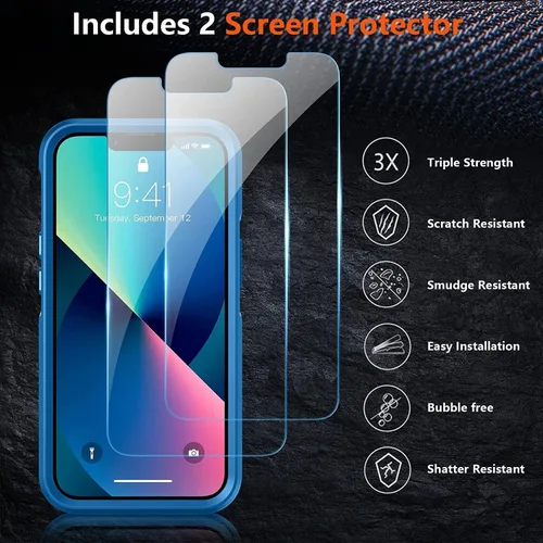 Miniatura 5 de SPIDERCASE Funda diseñada para iPhone 13, protección contra caídas de grado militar de 10 pies, con 2 protectores de pantalla de vidrio templado