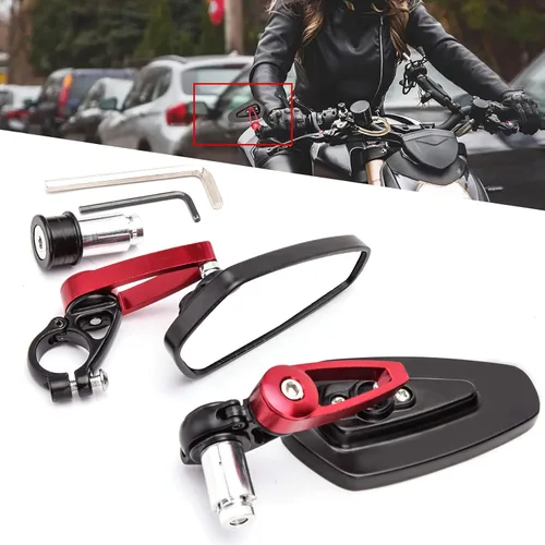 Espejo retrovisor rojo de 7/8" para extremo de manillar de motocicleta, CNC, compatible con Honda GROM MXS125 CB500F, Yamaha MT-03 MT-07 FZ-07 MT-09