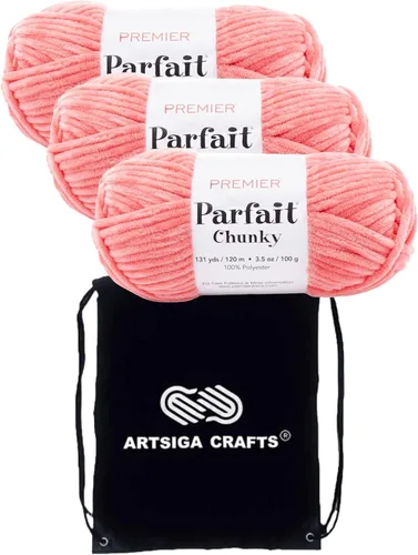 Miniatura 42 de Premier Yarns Parfait Chunky Mushroom 1150-41 (6 madejas - mismo lote de tinte) Peso S Bulky #6 Hilo de poliéster para ganchillo y punto con bolsa