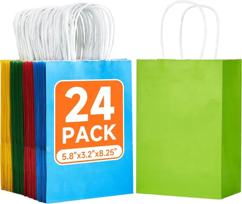 Miniatura 10 de METAPRINT Paquete de 100 bolsas de papel kraft azul medianas de 8 x 4.5 x 10.8 pulgadas con asas a granel, bolsas de regalo, compras de comestibles