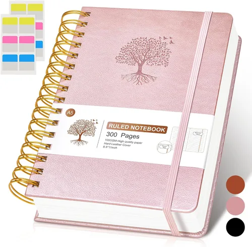 Miniatura 11 de Cuaderno de espiral rayado de 8.5"×11", 300 páginas con tapa dura de cuero, diarios para mujeres y hombres, cuadernos universitarios rayados A4