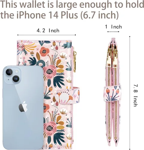 Miniatura 4 de Billetera de gran capacidad con bloqueo RFID para mujer, organizador multitarjetas, billetera plegable para mujer con bolsillo con cremallera