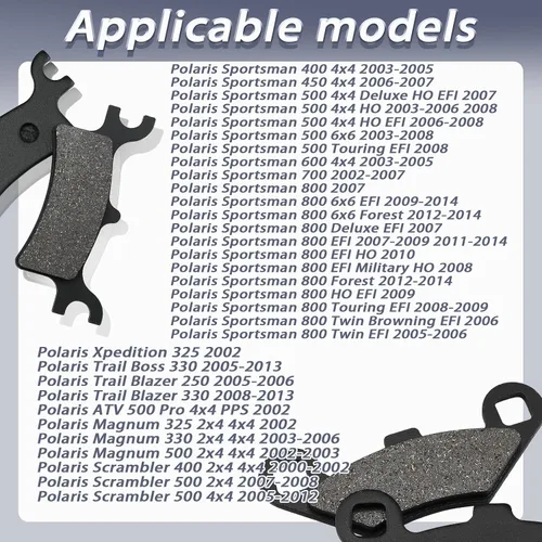 Miniatura 5 de Pastillas de freno delanteras y traseras para Polaris Sportsman 400 450 500 600 700 800 EFI/HO 2x4 4x4, Scrambler 400 500, Trail Boss 330, Magnum