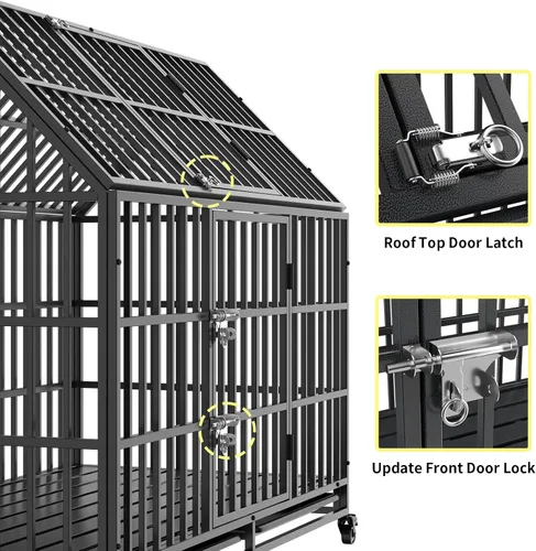 Miniatura 4 de Jaula para Perros de Servicio Pesado de 52 Pulgadas Extra Grande Jaula Perrera para Perros, Jaula para Perros XXL Indestructible con Techo Abierto