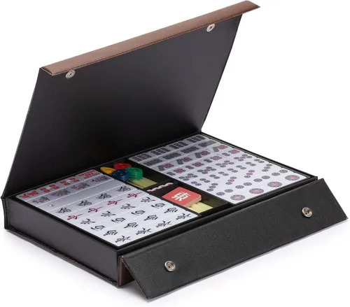Miniatura 6 de Yellow Mountain Imports Set de Mahjong Riichi japonés - Azulejos grandes blancos y verdes, estuche de vinilo - Incluye ficha del Viento del Este