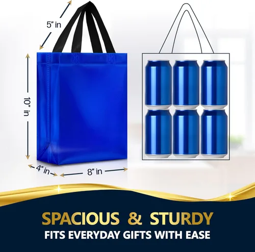 Miniatura 3 de Nush Nush Bolsas de regalo azules de tamaño mediano – Juego de 12 bolsas de regalo reutilizables azules brillantes con asas – Ideal para recuerdos