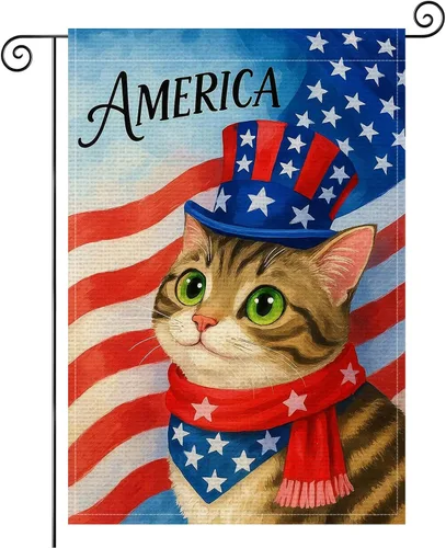 HOMETITUTE Bandera de jardín de gato de 12 x 18 pulgadas, bandera de arpillera vertical de doble cara para patio, bandera patriótica de Estados