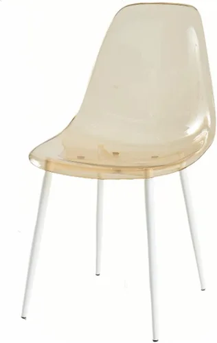 Miniatura 4 de Juego de 4 sillas de comedor amarillas transparentes, asiento moderno minimalista de plástico PP transparente con patas de metal para cocina y sala