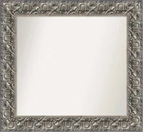 Miniatura 285 de Amanti Art Espejo de baño plateado para sobre fregadero, 26 x 26 pulgadas, espejo cuadrado de níquel pulido, marco de madera tradicional mediano, se