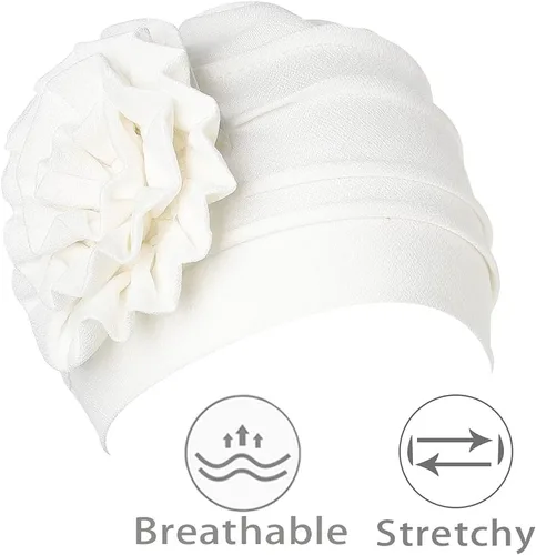 Miniatura 2 de Bohend Diadema con diseño de flores para mujer, gorro elástico preatado, bufanda preatada, gorro para la cabeza