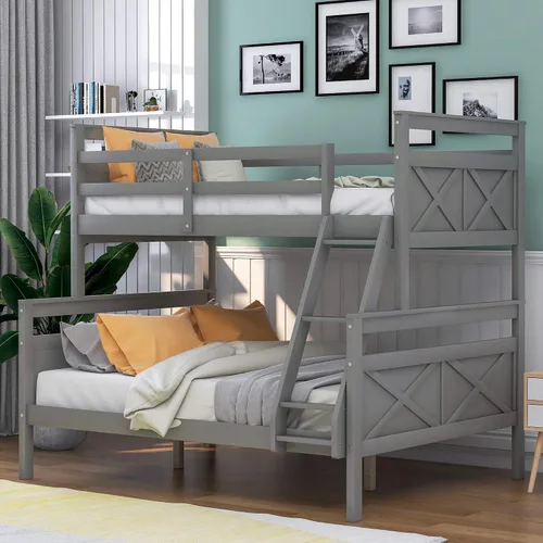 Base de cama individual sobre matrimonial con escalera, literas de madera maciza, marco de cama individual sobre matrimonial con barandilla, se