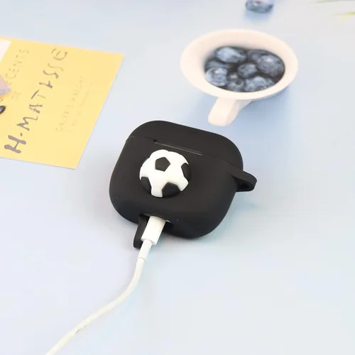 Miniatura 6 de Wonhibo Funda para Airpod de 3ª generación para hombres y niños, funda de silicona negra de fútbol 3D para Airpods 3 Gen 2021 con llavero