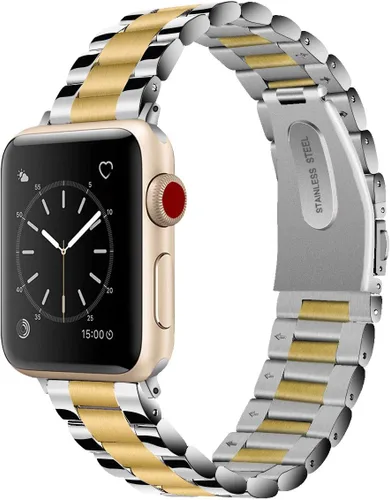Miniatura 6 de Correa compatible con Apple Watch Band para iWatch de acero inoxidable, joyería de moda, pulsera elegante de repuesto de 38/40/1.614 in y SS004-Oro