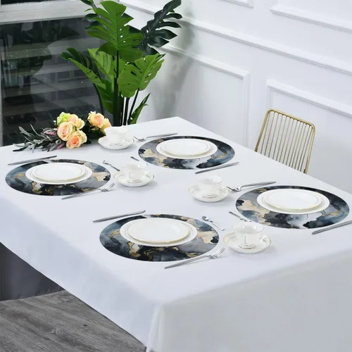 Miniatura 5 de Abstract Black Gold Marble Print Round Place Mats Set of 1, Heat Resistant Washable Placemats Polyester Round Table Mats for Kitchen Home Decor