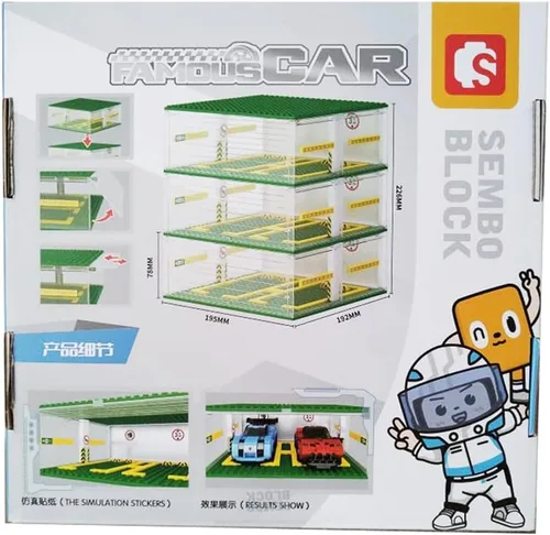 Miniatura 6 de Celawork Bloques de construcción para garaje, escaparate de 3 capas, garaje de estacionamiento de automóviles, compatible con coches de campeón