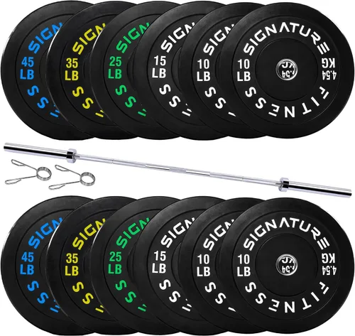 Miniatura 7 de Fitvids Juego de discos de peso olímpicos de goma de 2 pulgadas, juego de discos de parachoques con barra para entrenamiento de fuerza, 180-390