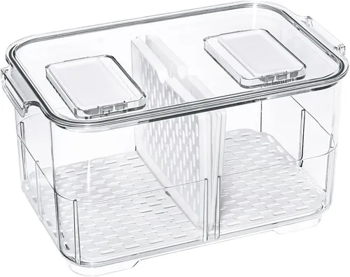 Miniatura 4 de Slideep Contenedores grandes de almacenamiento de alimentos de 11 pulgadas, organizador de refrigerador apilable de 2 niveles con tapas y bandeja