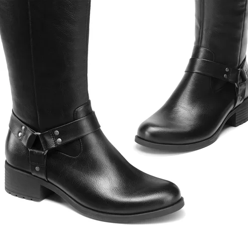 Miniatura 5 de DREAM PAIRS Botas para mujer hasta la rodilla, cómodas botas de equitación con cremallera lateral