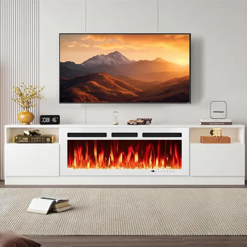Miniatura 14 de oneinmil Soporte de TV con chimenea eléctrica de 36 pulgadas, centro de entretenimiento con luz LED, soporte de entretenimiento con textura
